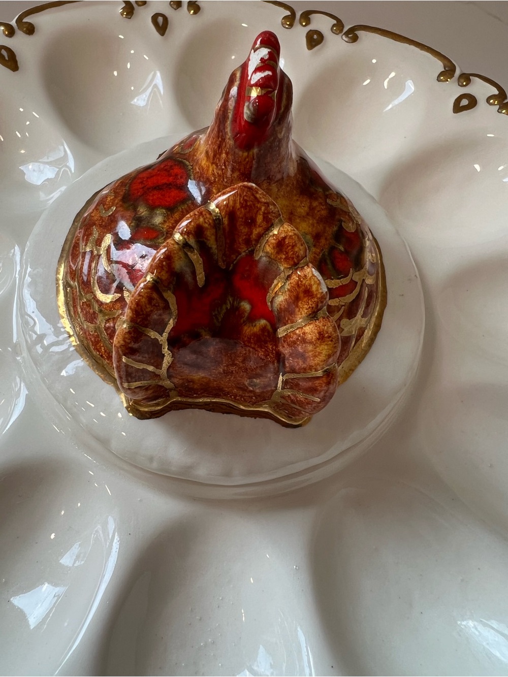 Vintage deviled egg Ceramic dish with Decorative Hen - Picture 8 of 11